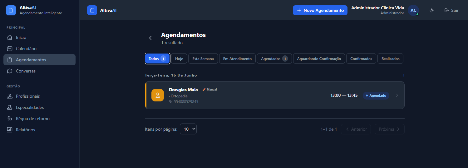 Lista de agendamentos com o status de cada consulta